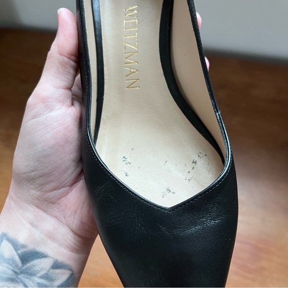 Stuart Wietzman Classic Black Leather Kitten Heel Pump Pointed Toe Anny 70 Sz 9 - Picture 7 of 13